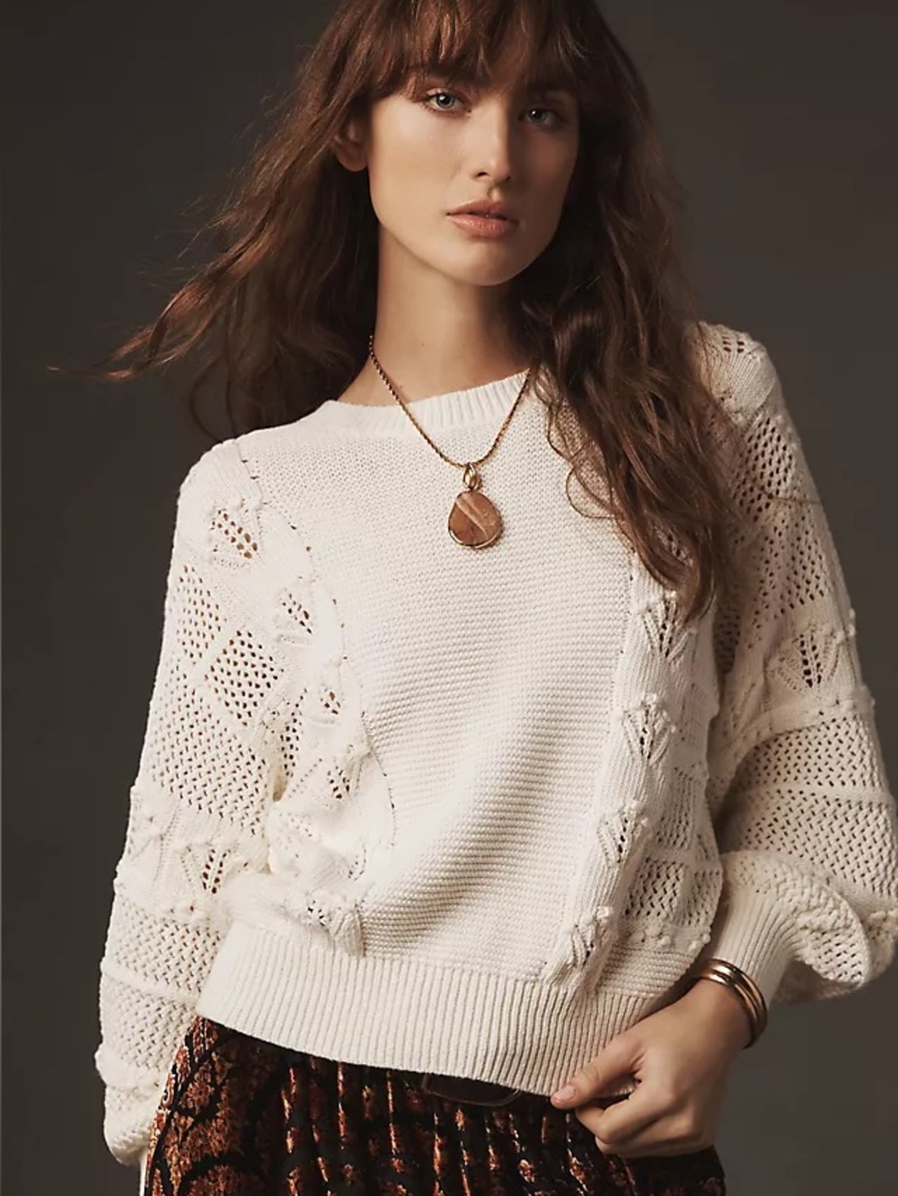Anthropologie Pointelle Knit Crewneck Sweater